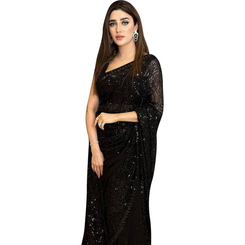 Saree Georgette Women - ساري نسائي من الجورجيت مع تطريز