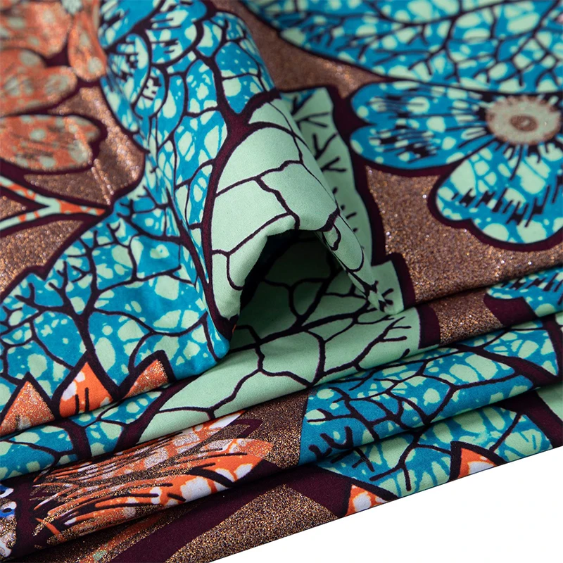 African Ankara Print - قماش أنقرة أفريقي قطني مطبوع بالذهب،