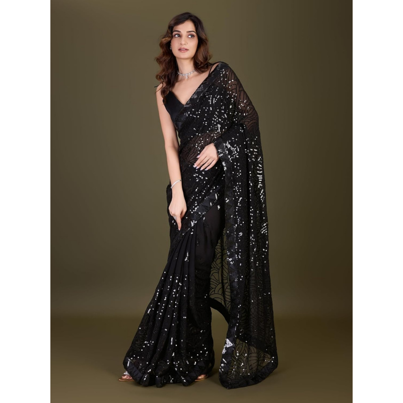 ساري نسائي من الجورجيت مع تطري - مراجعة Saree Georgette Women وسعره