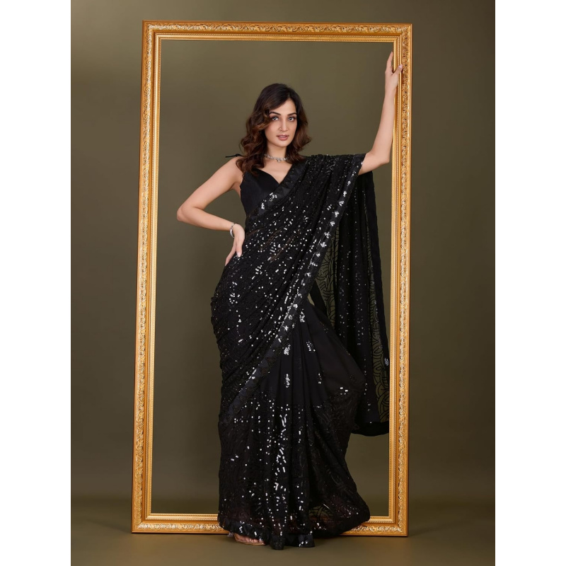 ساري نسائي من الجورجيت مع تطري - مراجعة Saree Georgette Women وسعره