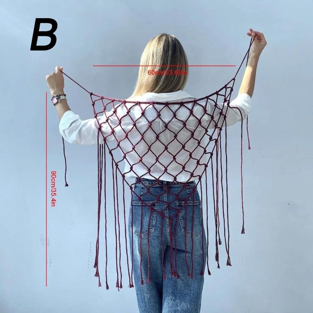 شال بوهيمي شبكي مزين بشراشيب،  - مراجعة Ethnic Fashion Design وسعره